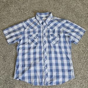 Wrangler Wrancher Shirt Polyester XL Multi Plaid Short Sleeve Western Pearl Snap